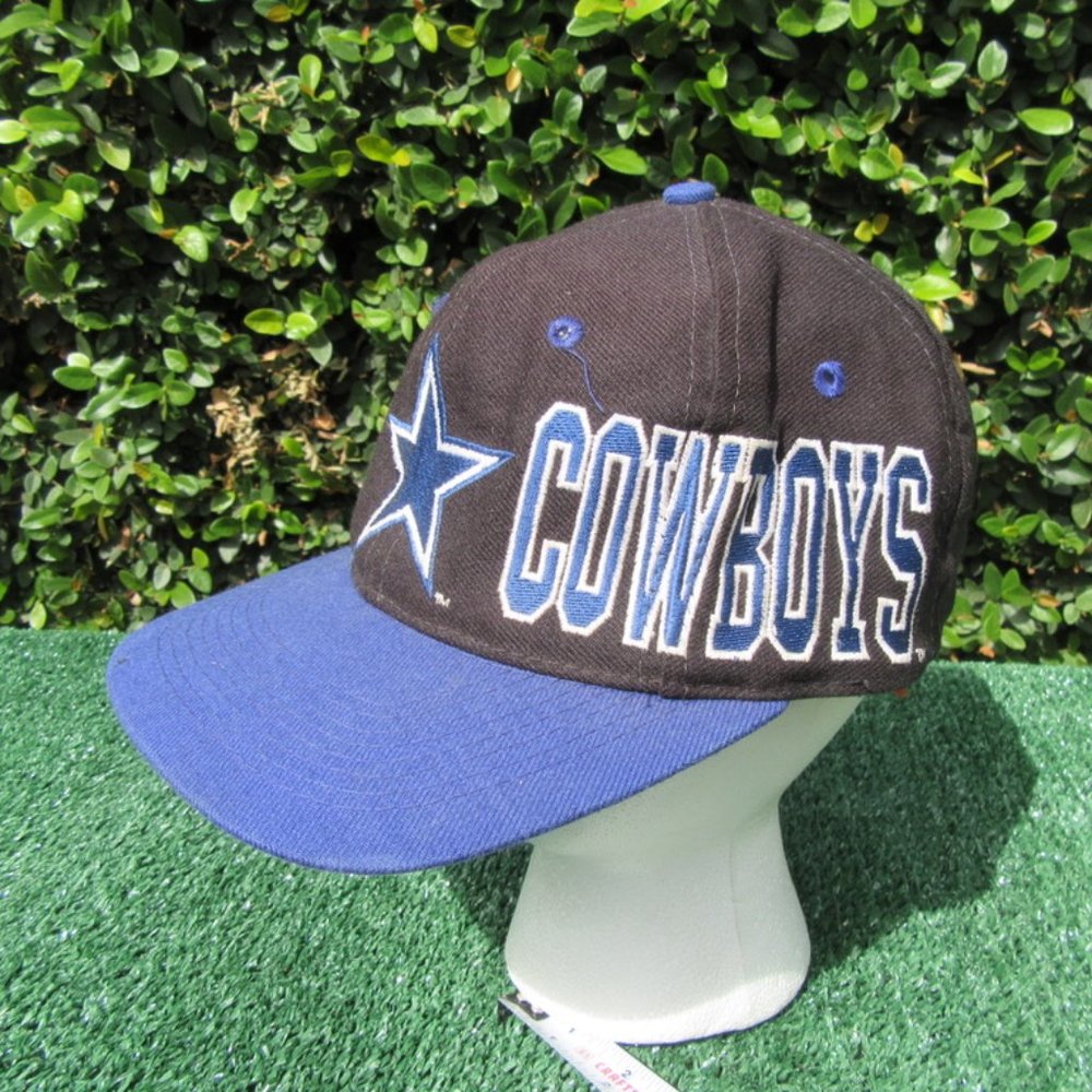 Vintage NFL Dallas Cowboys Apex One Black Block Letter Snapback Baseball Hat Cap
